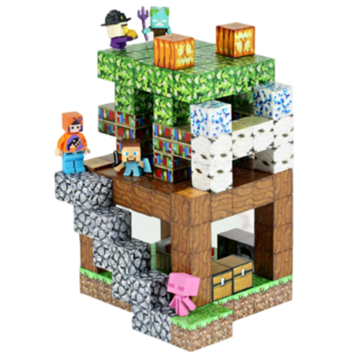 Dziecięcy magnetyczny zestaw konstrukcyjny Minecraft „Dwupiętrowy Dom z Biblioteką” 140 elementów