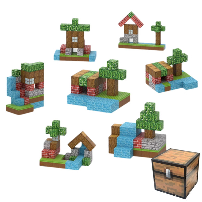 Dziecięcy magnetyczny zestaw konstrukcyjny Minecraft „Polana z Dębem” 48 elementów