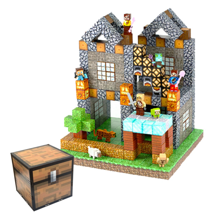 Dziecięcy magnetyczny zestaw konstrukcyjny Minecraft „Dwupiętrowy Dom” 414 elementów