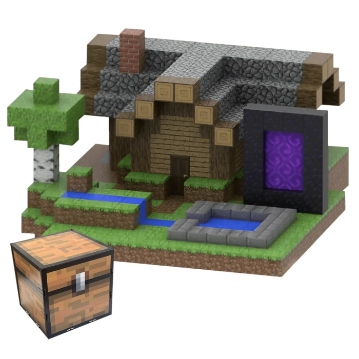 Dziecięcy magnetyczny zestaw konstrukcyjny Minecraft „Dom Steve’a i Portal Netheru” 560 elementów