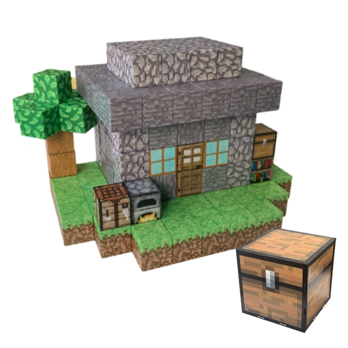 Dziecięcy magnetyczny zestaw konstrukcyjny Minecraft „Kamienny Domek” 144 elementy
